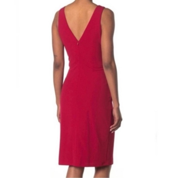 MARINA Draped Side Bow V-Neck Sleeveless Woven Dress, Rouge, Size 6 - Picture 2 of 4